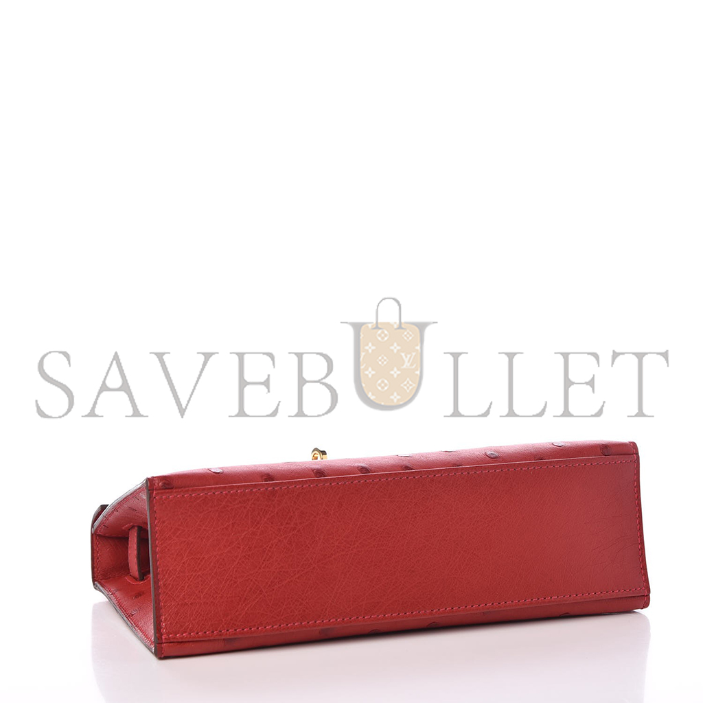 H**mes master kelly pochette bag rouge vif red ostrich clutch gold hardware (22*14*7cm)